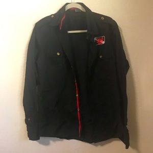 Women’s Vintage Avirex Trench Style Jacket w Red Logo and Trim Size M